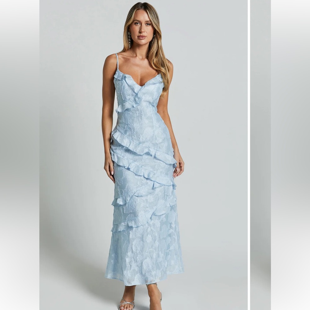 Showpo Light Blue Ruffle Midi Dress